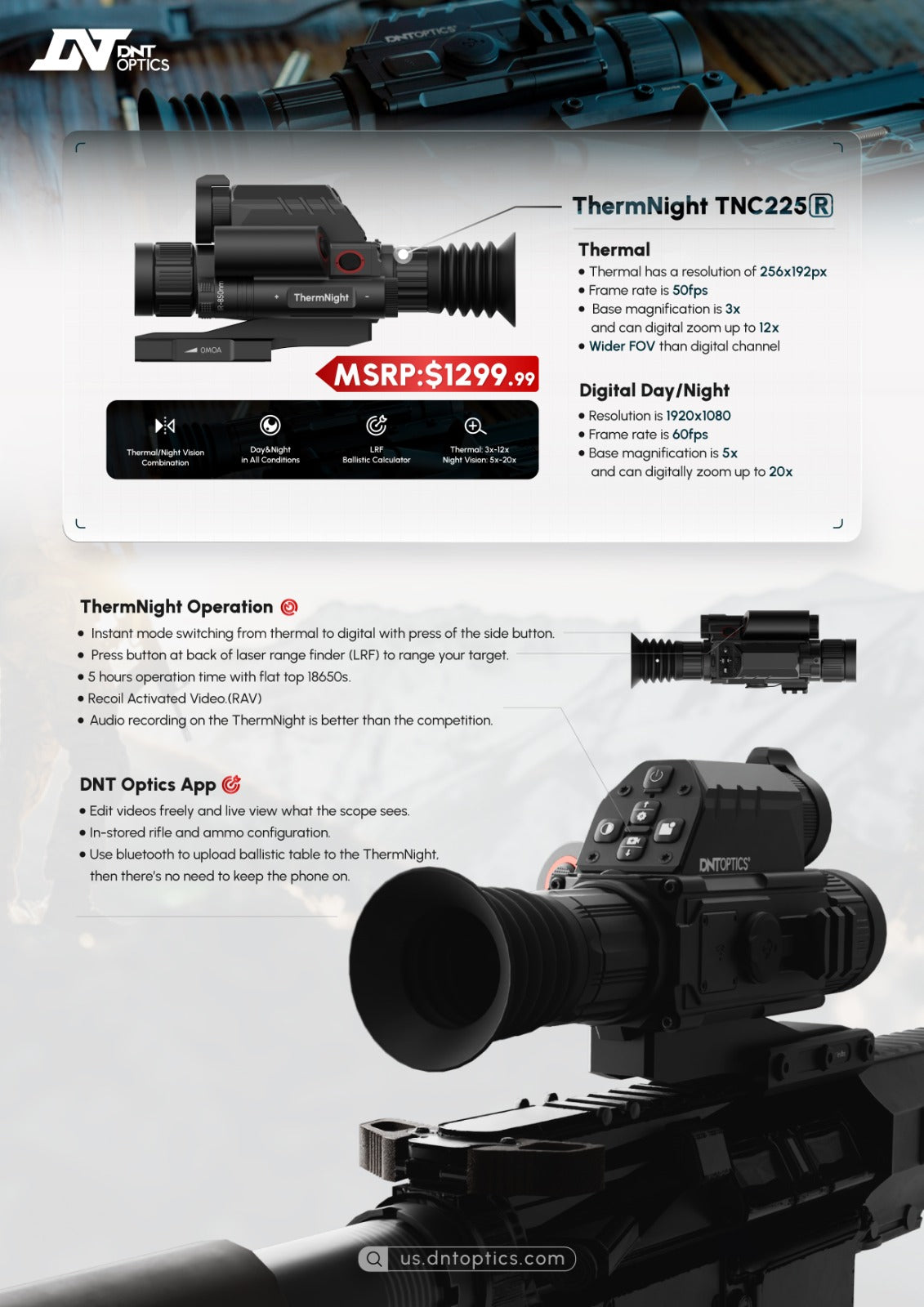 IN STOCK ! DNT Optics TNC225R ThermNight Thermal and Day/Night Vision Scope