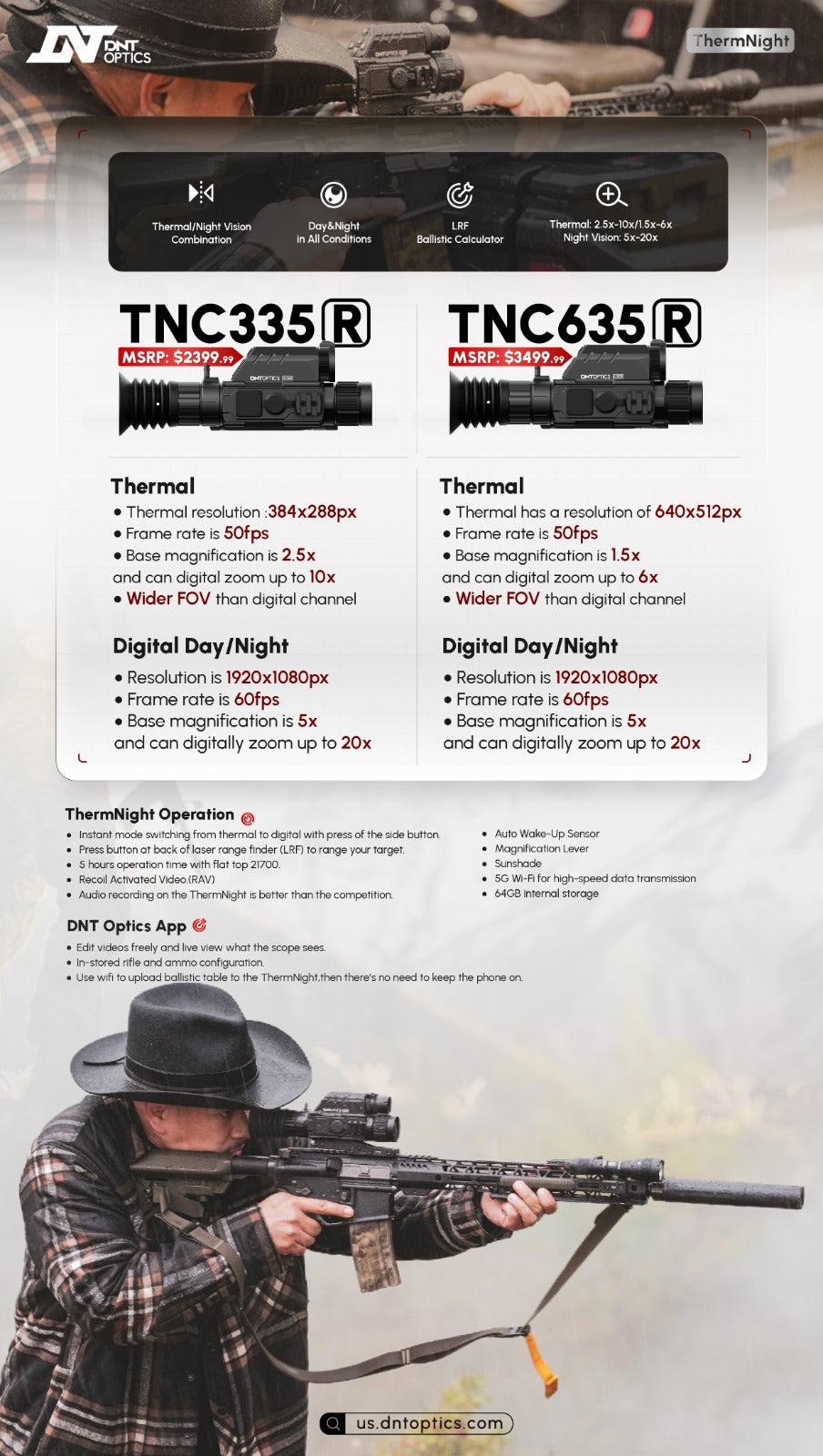 DNT TNC635R ThermNight Enhanced Resolution 1.5-6x Thermal, 5-20x Day/Night w/ Laser Rangefinder